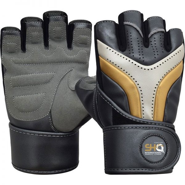 Elite Leather Gym Gloves with Built in 2" Wide Wrist Wraps Best Grip & Design for Weightlifting Power Lifting Bodybuilding & Strength Training Workout Exercises